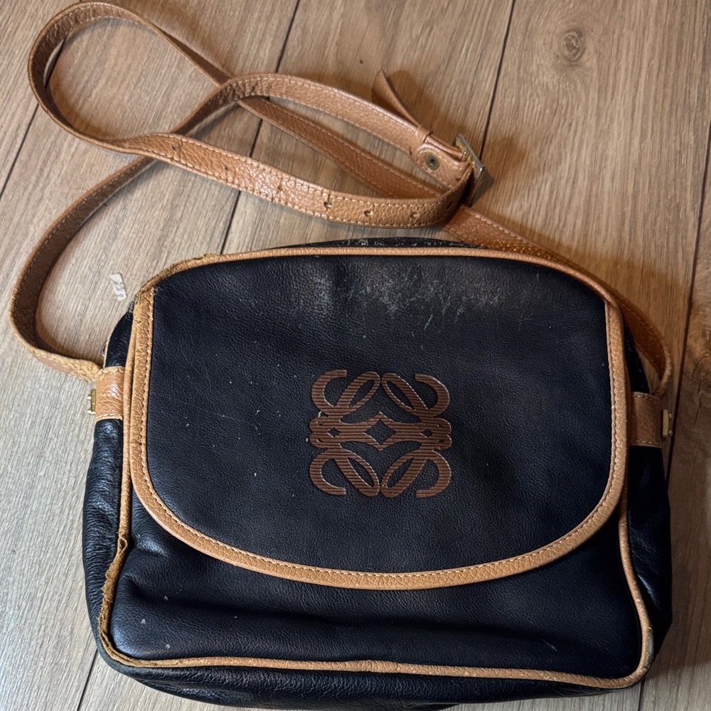 Vintage Loewe Black and Tan Crossbody Bag